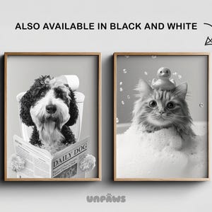 Retrato personalizado de mascota, Arte para el baño de perros, Póster divertido para el baño, Perro en el inodoro, Perro leyendo el periódico en el inodoro, Regalo para dueños de mascotas imagen 2