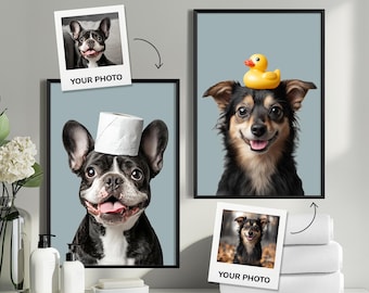 Personalized Pet Portraits, Custom Dog Portraits using your own pet's photos, Custom Pet Portrait For Bathroom, Funny Pet Portraits