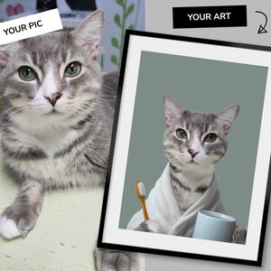Retrato personalizado de mascota, Arte para el baño de perros, Póster divertido para el baño, Perro en el inodoro, Perro leyendo el periódico en el inodoro, Regalo para dueños de mascotas imagen 4