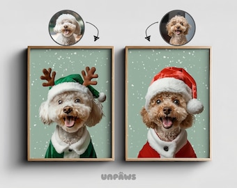 Christmas Dog Portrait, Custom Pet Portrait, Pet Portrait From Photo, Pet Owner Gift, Xmas Pet Portrait, Christmas Dog Art