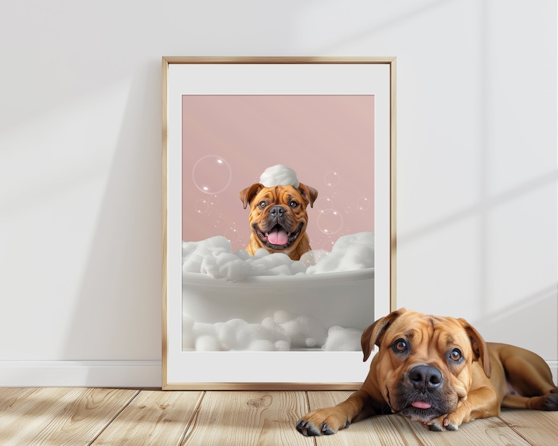 Bathroom Dog Art, Custom Pet Portrait Funny