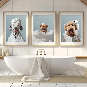 Personalisiertes Haustierportrait, Hundeportrait, lustiges Badezimmerbild, Hund in Toilette, Hund liest Zeitung auf Toilette, Geschenk für Haustierbesitzer