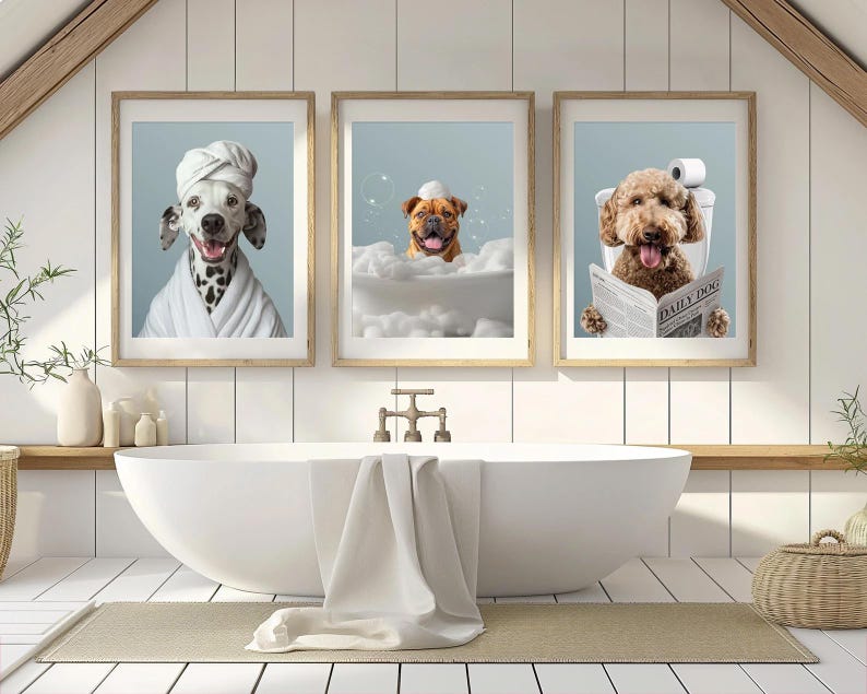 Retrato personalizado de mascota, Arte para el baño de perros, Póster divertido para el baño, Perro en el inodoro, Perro leyendo el periódico en el inodoro, Regalo para dueños de mascotas imagen 11