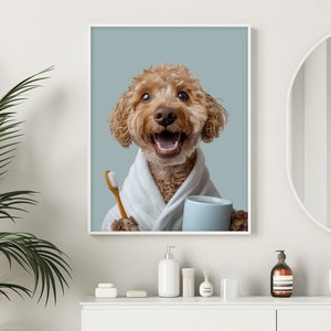 Personalisiertes Haustier Porträt Badezimmer Poster, lustiges Hunde Porträt, Haustier Besitzer Geschenk, Haustier Wohnkultur, personalisiertes Haustier Poster, Badezimmer Haustier Porträt