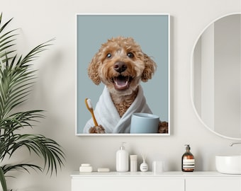 Custom Pet Portrait Bathroom Poster, Funny Dog Portrait, Pet Owner Gift, Pet Home Decor, Personalized Pet Poster, Bathroom Pet Portrait