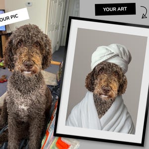 Retrato personalizado de mascota, Arte para el baño de perros, Póster divertido para el baño, Perro en el inodoro, Perro leyendo el periódico en el inodoro, Regalo para dueños de mascotas imagen 10