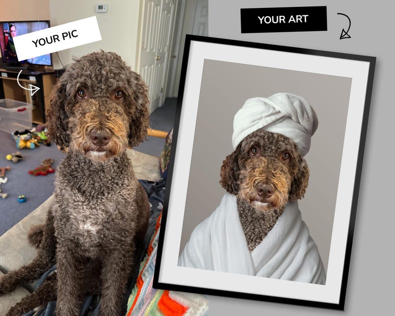 Retrato personalizado de mascota, Arte para el baño de perros, Póster divertido para el baño, Perro en el inodoro, Perro leyendo el periódico en el inodoro, Regalo para dueños de mascotas imagen 10