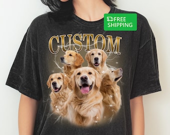 Comfort Colors Custom Bootleg Pet Shirt, Custom Dog Shirt, Personalized with Your Own Dog or Cat,Dog Photo Retro 90's Tee Gift For Her