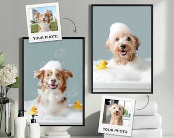 Custom Pet Portraits in Bathtub, Dog Bathroom Art, Pet in Bathtub, Dog in Toilet, Custom Pet Portrait For Bathroom, Funny Pet Portraits