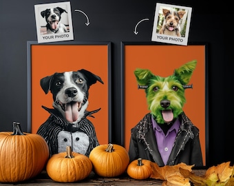 Halloween Custom Pet Portraits, Dog Custom Portrait, Personalized Dog Gift, Frenkenstein Pet Portrait For Halloween, Funny Pet Portraits