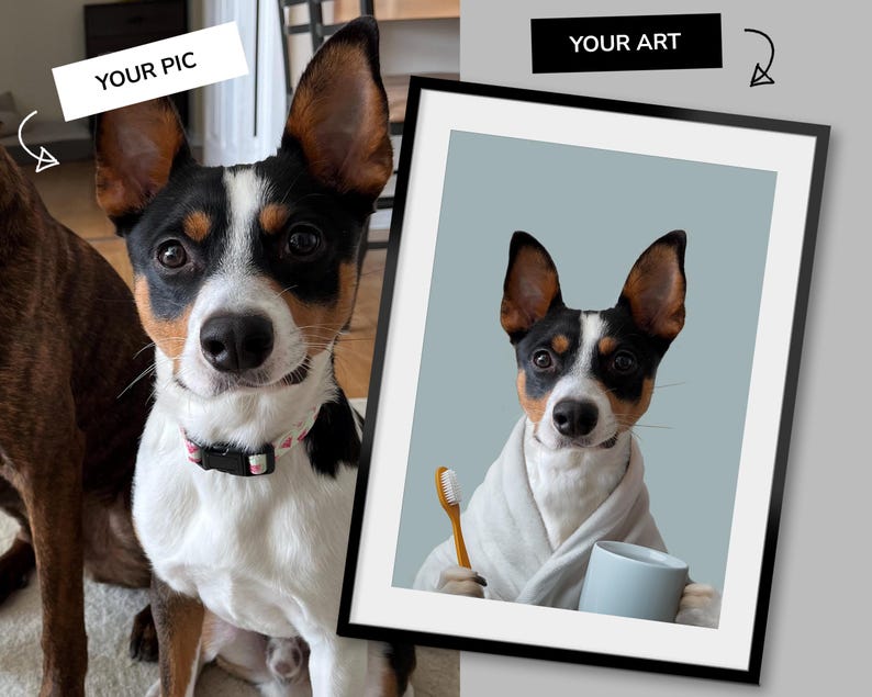 Retrato personalizado de mascota, Arte para el baño de perros, Póster divertido para el baño, Perro en el inodoro, Perro leyendo el periódico en el inodoro, Regalo para dueños de mascotas imagen 5