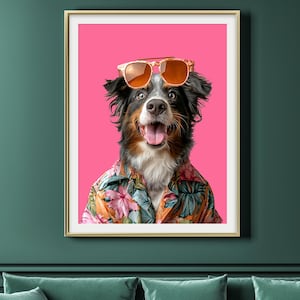 Custom Dog Portrait, Dog Portrait With Hawaiian Shirt, Pet Owner Gift, Pet Home Decor, Personalized Pet Poster, Custom Pet Portrait