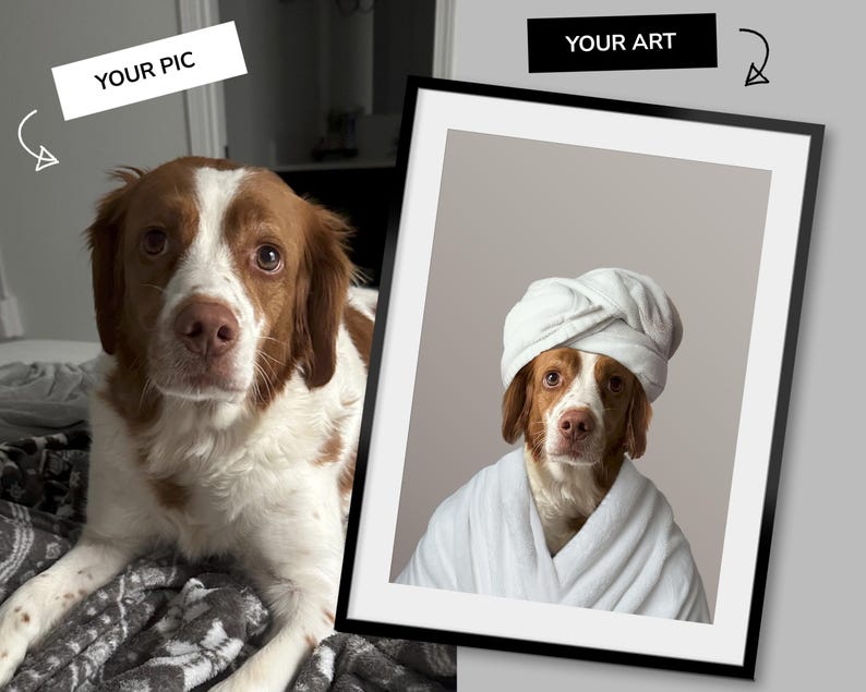 Retrato personalizado de mascota, Arte para el baño de perros, Póster divertido para el baño, Perro en el inodoro, Perro leyendo el periódico en el inodoro, Regalo para dueños de mascotas imagen 3