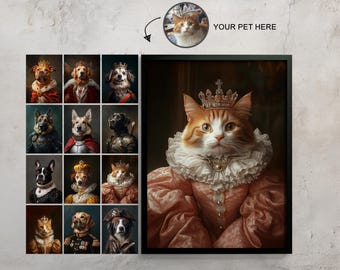 Cat Queen Portrait, Cat Royal Portrait, Custom Dog Portrait, Regal Dog Portrait, Pet Loss, Dog Royalty Portraits, Royal Pet Portrait