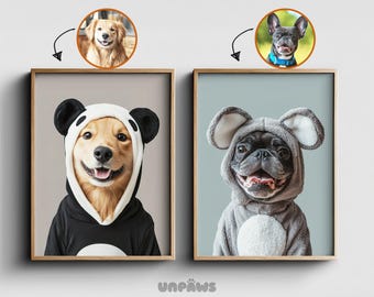 Custom Pet Portraits, Dog Dressed As Panda, Personalized Dog Portraits, Gift for Pet Owner, Cat Custom Poster, Dog Portrait from Photo