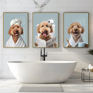 Dog Bathroom Art, Custom Pet Portrait, Dog Reading Newspaper on Toilet, Custom Dog Art Toilet, Funny Dog Bathroom Poster, Dog in Toilet