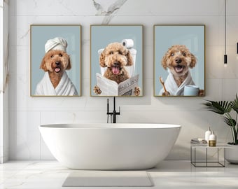 Dog Portrait, Dog Bathroom Art, Custom Pet Portrait, Dog Reading Newspaper on Toilet, Custom Dog Print, Dog Bathroom Poster, Dog in Toilet