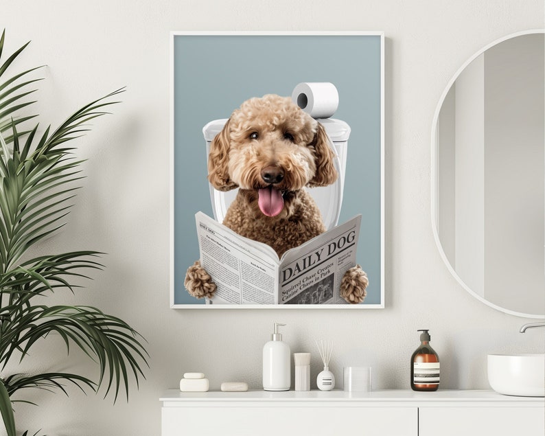 Custom Pet portrait, Dog reading newspaper