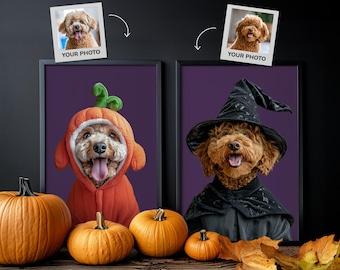 Wizard Dog Custom Portrait, Halloween Custom Pet Portraits, Pumpkin Pet Portrait For Halloween, Personalized Dog Gift, Funny Pet Portraits