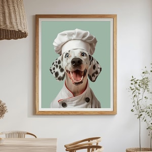 Custom Pet Portrait with Chef&#39;s Clothes, Funny Dog Portrait, Pet Owner Gift, Pet Home Decor, Personalized Pet Poster, Kitchen Pet Portrait