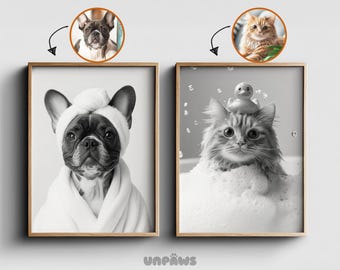 Bathroom Pet Portrait Photo, Funny Dog Bathroom Art, Dog on Toilet Poster, Custom Dog Wall Art, Dog with Toilet Paper, Personalized pet gift