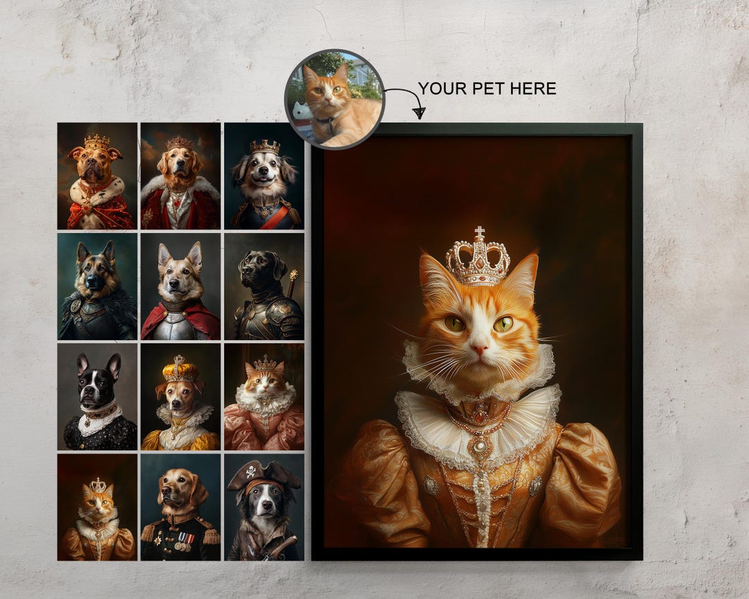 Custom Royal Pet Portrait, Regal Dog or Cat Art - Etsy