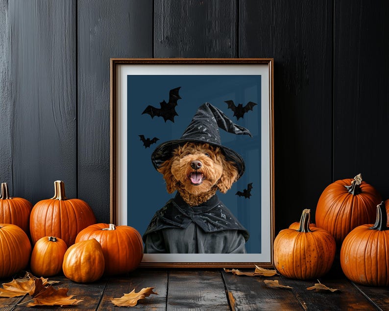 Halloween Pet portrait. Custom dog poster from photo.