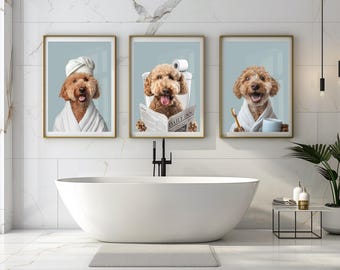 Custom Pet Portrait, Dog Bathroom Art, Funny Bathroom Poster, Dog in Toilet, Dog Reading Newspaper on Toilet, Pet Owner Gift