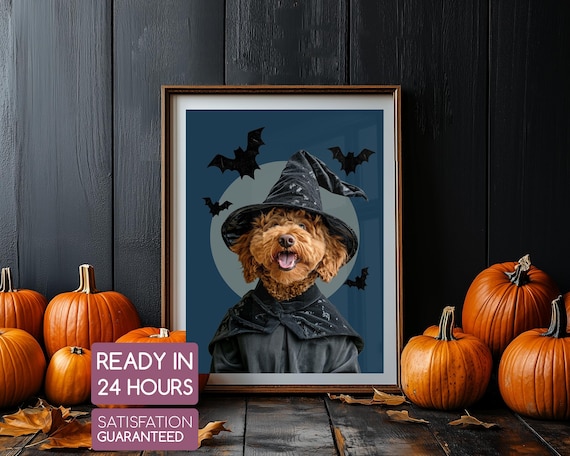 Halloween Pet Portrait, Funny Dog Portrait, Pet Owner Gift, Personalized Pet Poster, Pet Portrait For Halloween, Custom Pet Portraits