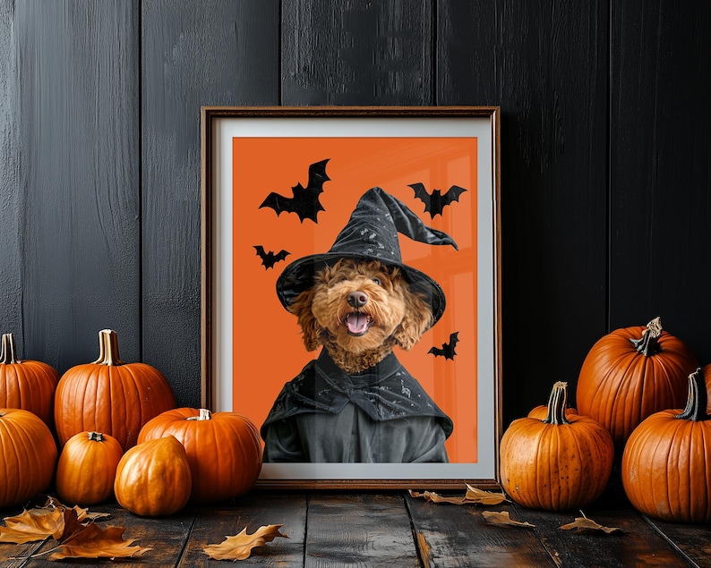Halloween Pet portrait. Custom dog poster from photo.