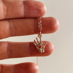 Rose Gold Filled The Kissing Hand Book Heart Charm Pendant Necklace Back to School Preschool Kindergarten Teacher Child Kid Custom Gift