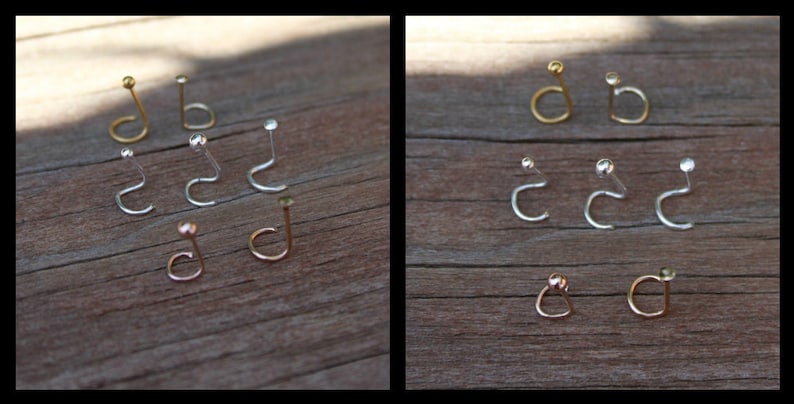 Yellow Gold Filled Itty Bitty Nose Stud Ring Bone L Bend Jewelry Tiny Piercing Flush or Ball End Small Minimal and Dainty image 6