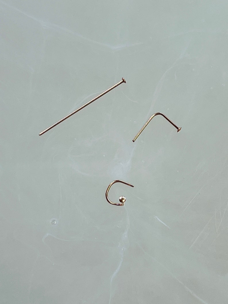 Yellow Gold Filled Itty Bitty Nose Stud Ring Bone L Bend Jewelry Tiny Piercing Flush or Ball End Small Minimal and Dainty image 7