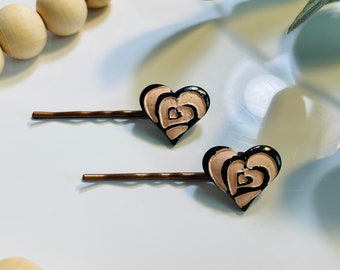 vintage repurposed pink and black heart hair clips