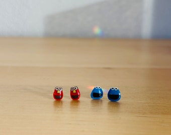 Sesame Street Elmo Cookie Monster Kid Children Stud Post Earrings Tiny Cute Minimalist Delicate Multiple Piercings FAST SHIPPING