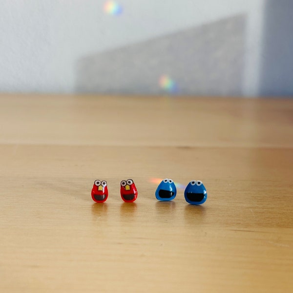 Sesame Street Elmo Cookie Monster Kid Children Stud Post Earrings Tiny Cute Minimalist Delicate Multiple Piercings FAST SHIPPING