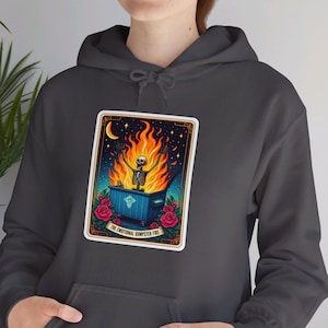 Emotionales Müllcontainer Feuer Tarot Karte Kapuzen Sweatshirt, Tarot Karte Hoodie, Skelett Sweatshirt, Mental Gesundheit Hoodie, Dumpster Feuer