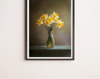ガラスの花瓶に入った水仙の壁アート デジタルポスタープリント
