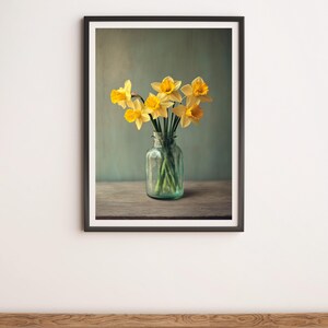 Gelbe Narzissen im Glas Wand Kunst Digitales Poster Druck