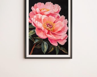 Impresión digital en póster de arte mural con flores de peonía rosa