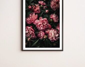 Impresión de cartel digital de arte de pared de peonías rosas