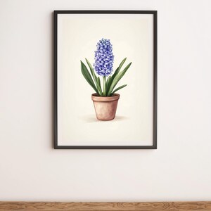 Blue Hyacinth Botanical Illustration Wall Art Digital Poster Print