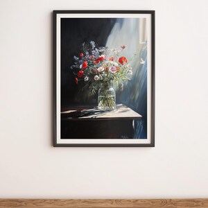 Feldblumen im Glas auf dem Tisch Wandkunst Digitales Poster Print