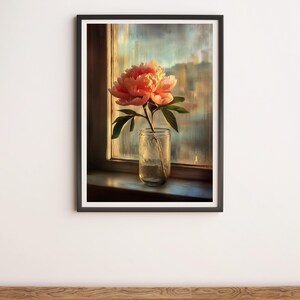 Pfingstrose Blume im Glas auf der Fensterbank Wand Kunst Digitales Poster Druck