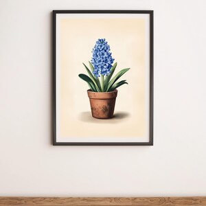 Blue Hyacinth Botanical Illustration Wall Art Digital Poster Print