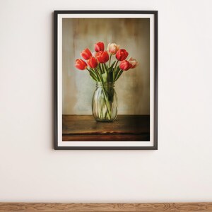 Rote Tulpen im Glas Wandkunst Digitales Poster Druck