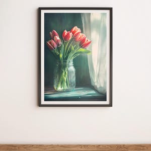 Rote Tulpen im Glas Wandkunst Digitales Poster Druck