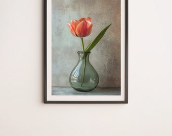 Pink Tulip in a Glass Vase Wall Art Digital Poster Print