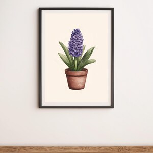 Purple Hyacinth Botanical Illustration Wall Art Digital Poster Print