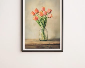 Pink Tulips in a Glass Jar Wall Art Digital Poster Print